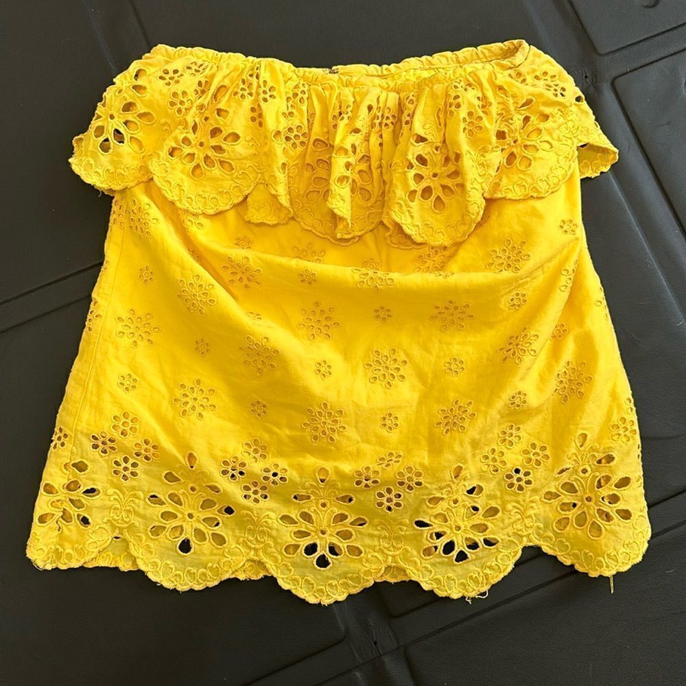 Milly Womens Zipped Battenberg Lace Layered Sleeveless Tube Blouse Yellow Size 4